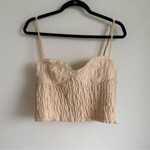 Zara Micro Gingham Smocked Bustier Top Women’s XL Butter Yellow Crop